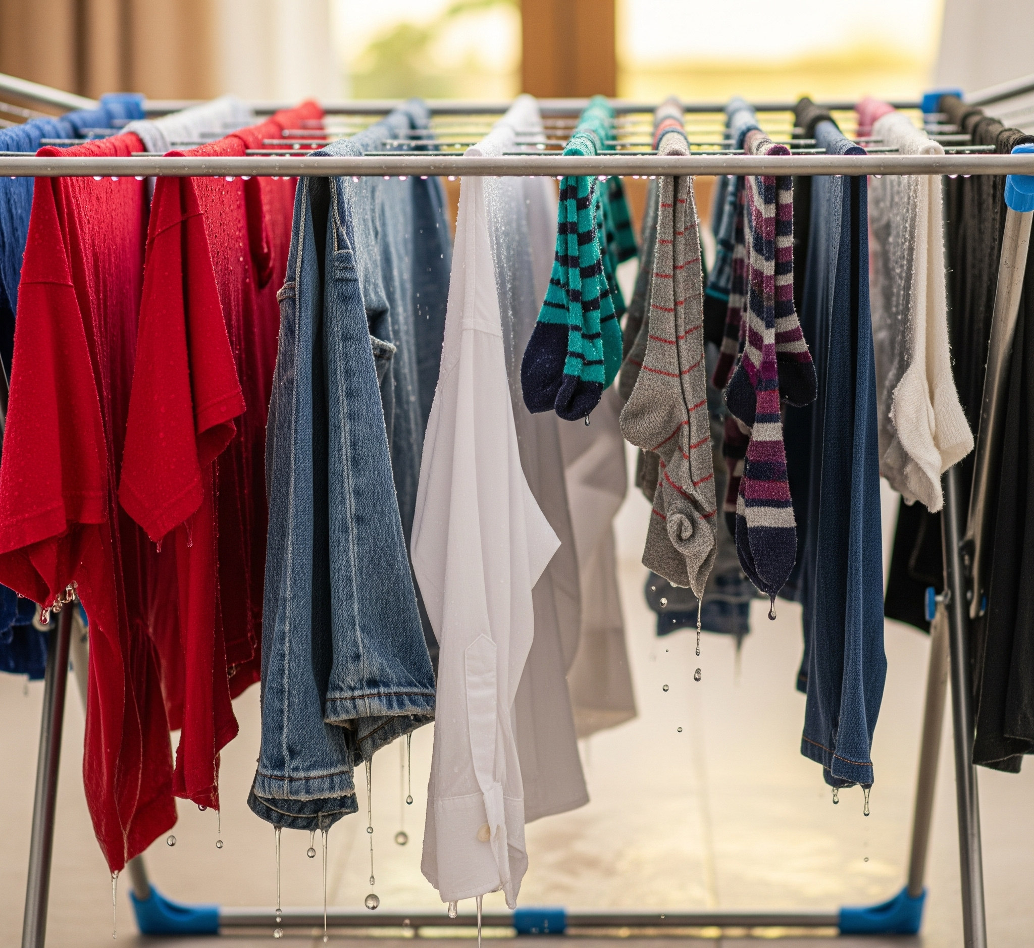Natte kleding drogen in geventileerde ruimte