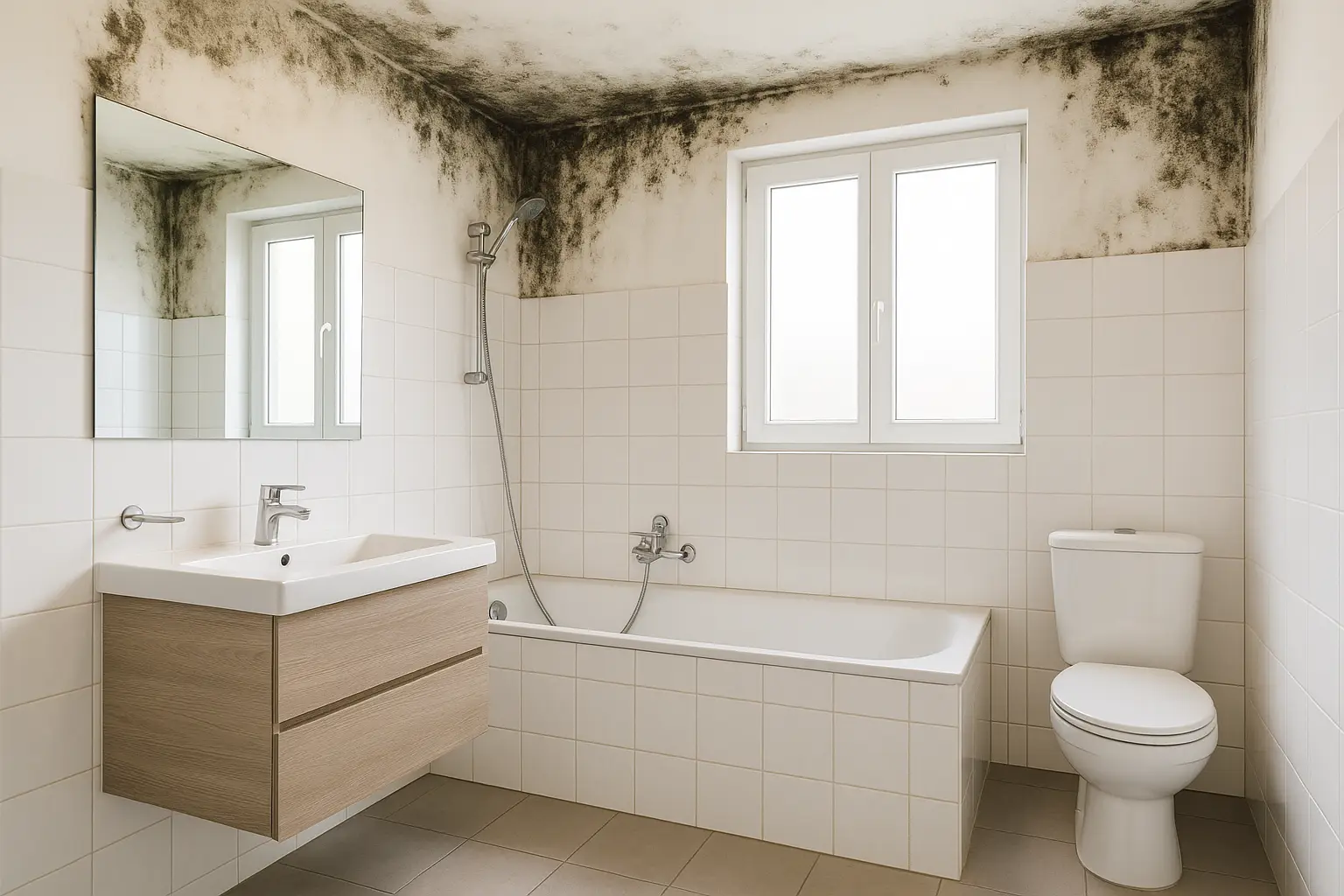 Schimmel in de badkamer foto